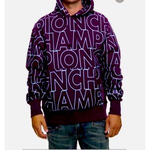 Champion Reverse Weave Purple Blue Logo Spellout Hoodie Sweatshirt Men's XLarge